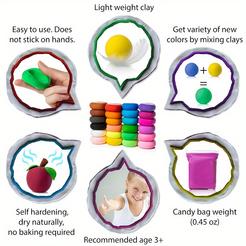 Air Dry Modeling Clay Kit 48 or 96 Colors – Non-Toxic Magic Clay with Sculpting Tools for Kids Ages 3-12, DIY Art Crafts, School Projects & Birthday Gift for Boys & Girls