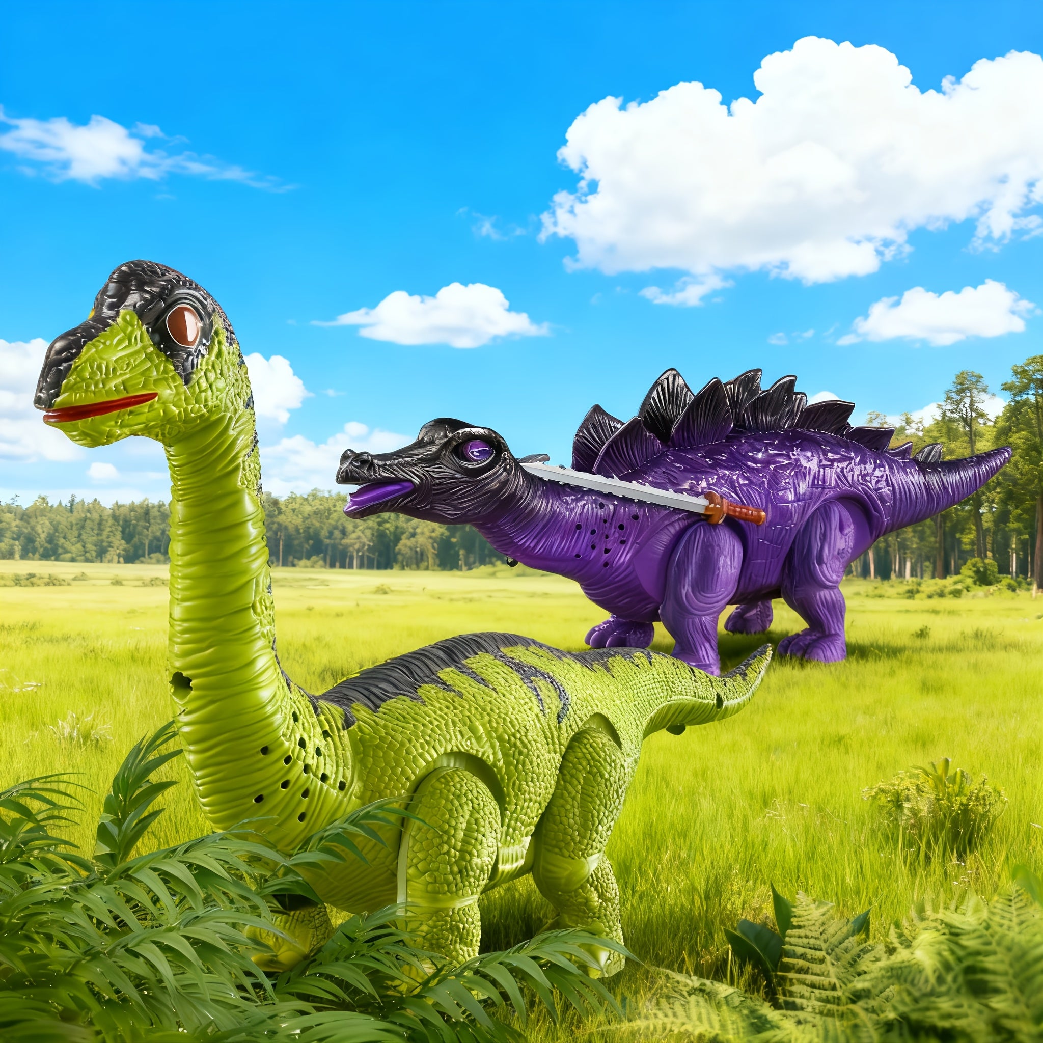 Electric Walking Dinosaur Toy Set 3-Pack with Sound & Light – T-Rex, Brachiosaurus & Stegosaurus Jurassic Dino Figures – Birthday & Christmas Gift for Boys Ages 3-7