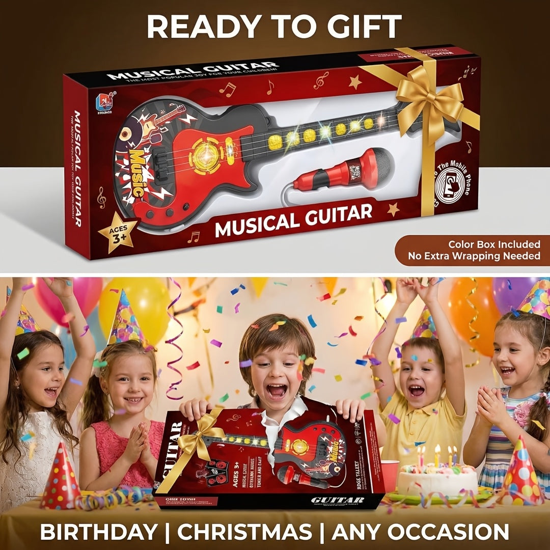 Kids Electric Guitar Toy with Microphone & Lights - Musical Instrument Toy for Toddlers Ages 3-8, Light Up Sound Guitar for Boys Girls Birthday Christmas Gift