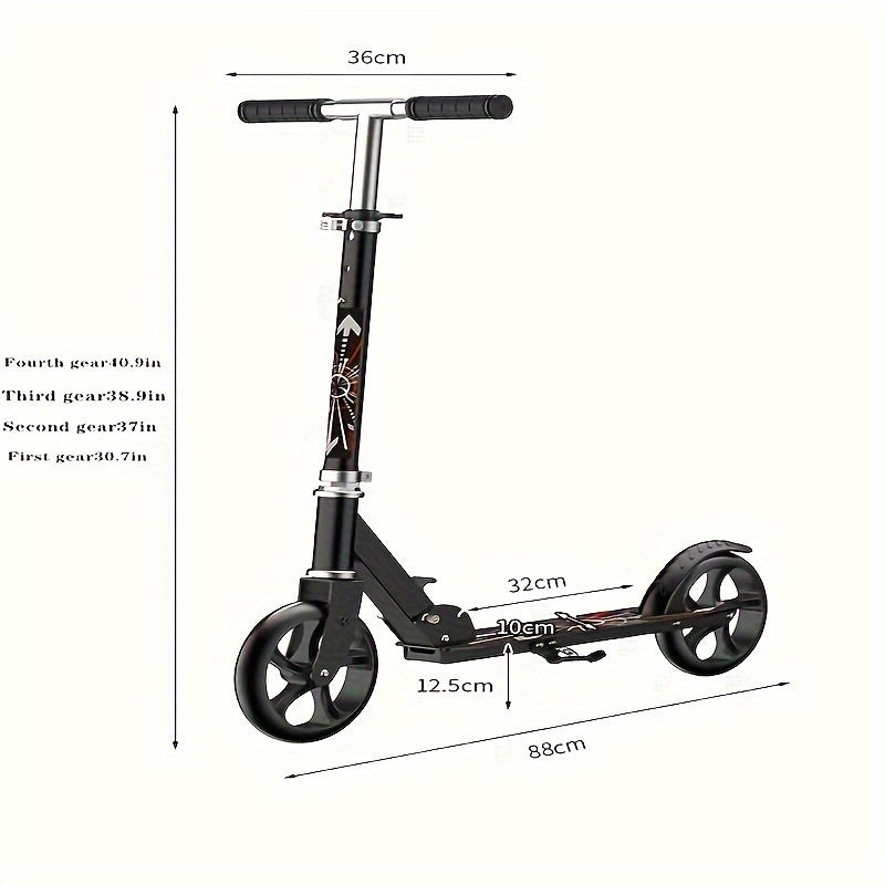 Foldable Kick Scooter for Adults Teens - Double Brake 2-Wheel Scooter 4-Gear Adjustable Height 220LB Capacity, Lightweight Commuter Scooter for Youth Adults, Birthday Christmas Halloween Gift