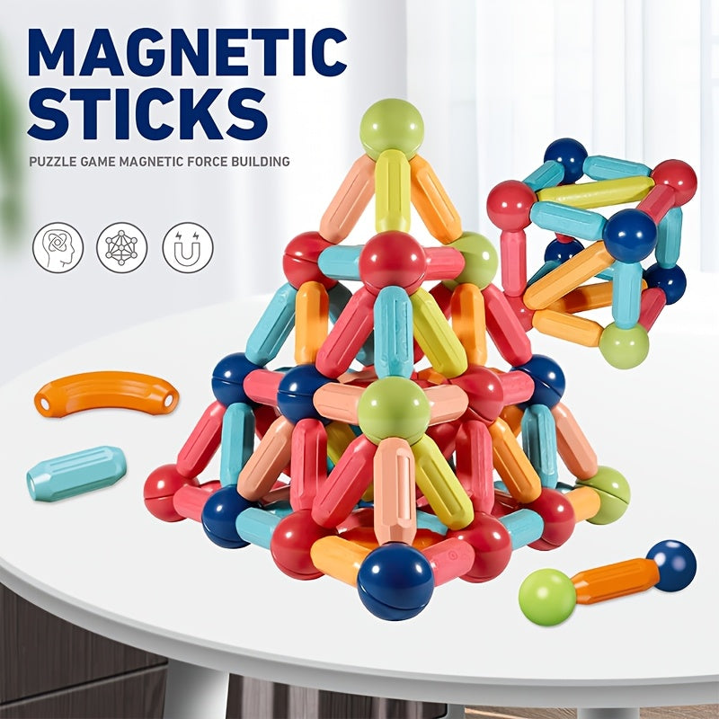 Magnetic Building Sticks and Balls Set 62pcs 360 Degree Rotating STEM Brain Training Toy for Kids Boys Girls Ages 3 4 5 6 7 - Birthday Gift