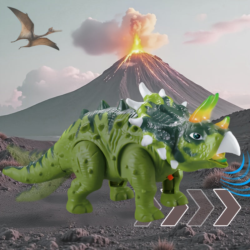 Walking Triceratops Dinosaur Toy with LED Lights & Roaring Sounds - Auto-Walk Dino Toy for Kids Halloween Birthday Christmas Gift for Boys Girls