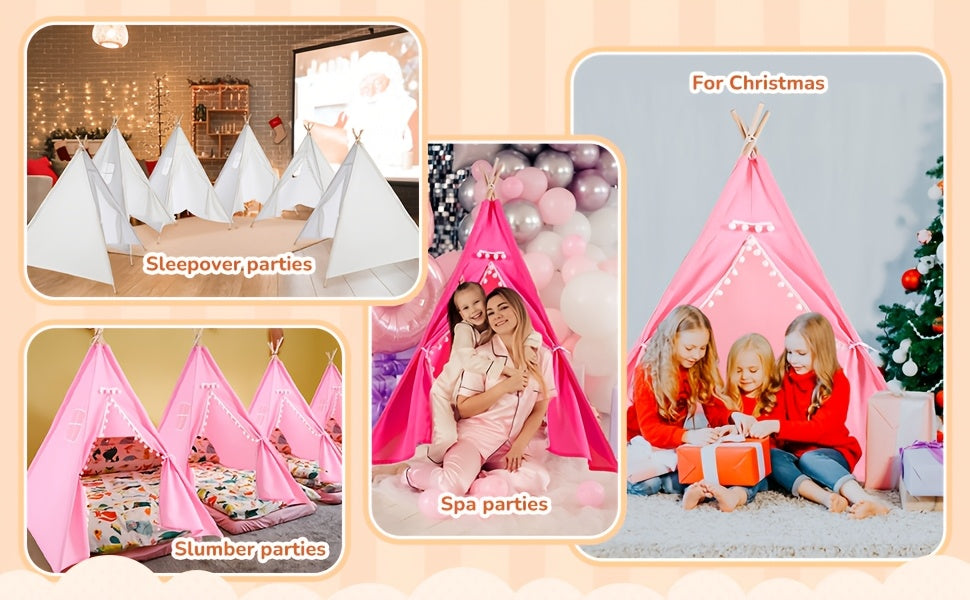 Kids Teepee Tent for Girls Boys, Indoor Outdoor Play Tent with Washable Fabric, Nordic Princess Conical Playhouse for Bedroom Backyard, Birthday Christmas Gift Ages 3+ (No Padding)