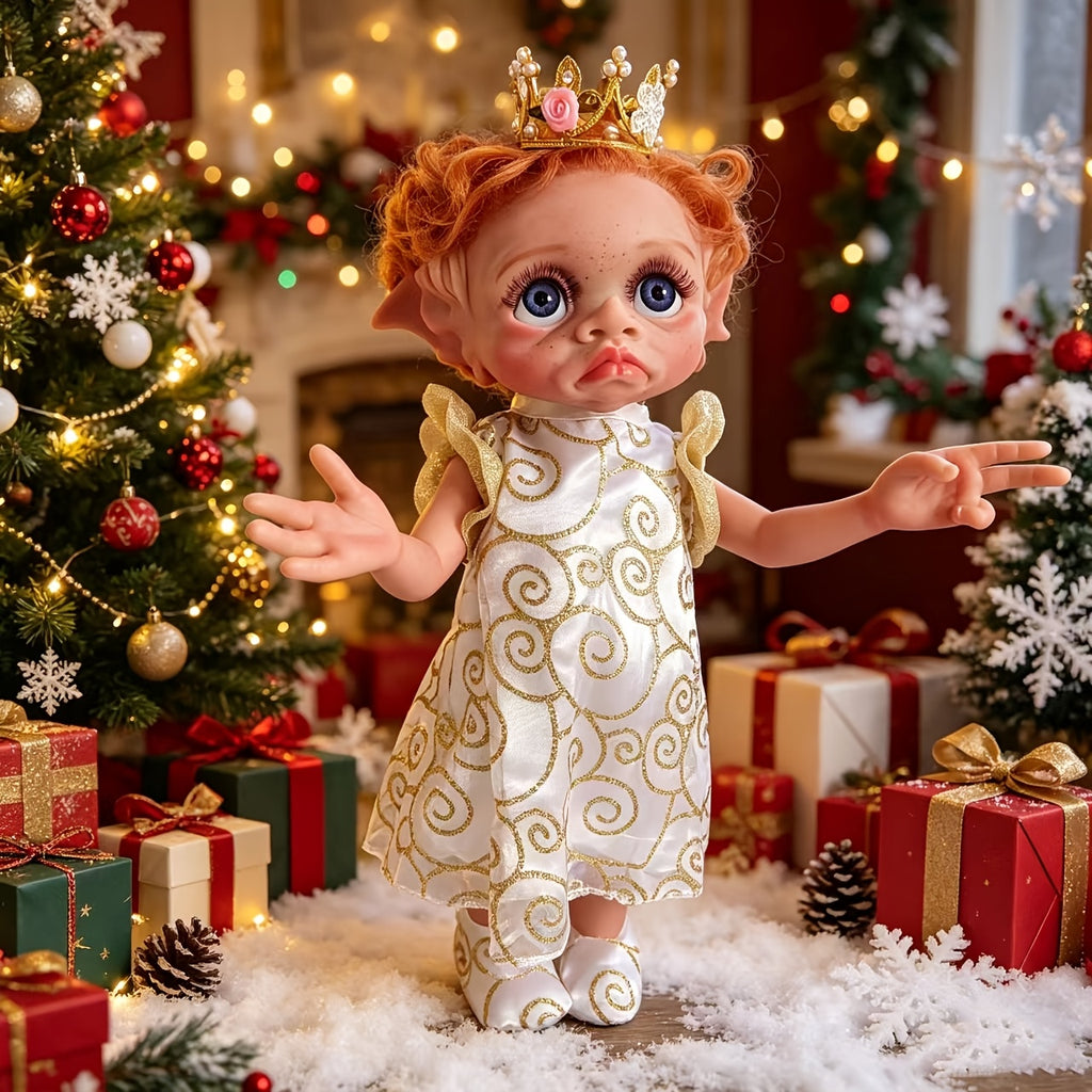 Fairy Elf Reborn Doll 15 Inch Fully Hand Painted Soft Vinyl – Poseable Bathable Rooted Hair Collectible Art Doll with Crown Halloween Christmas Easter Birthday Gift