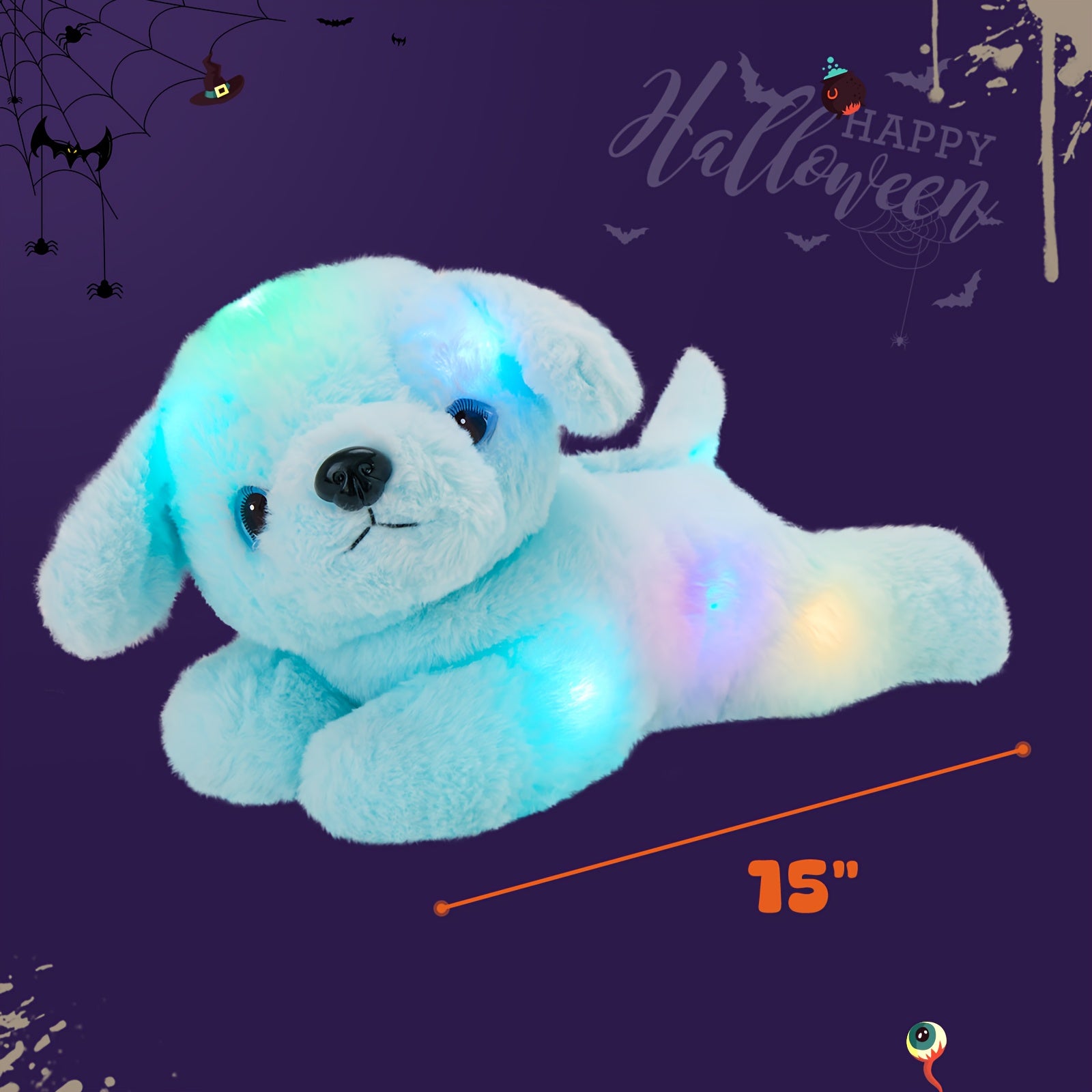 Light Up Music Blue Puppy Plush Toy – Soft Stuffed Animal Dog with Glowing Lights & Sound, Cute Plushie for Kids, Birthday Christmas Halloween Gift, Room Decoration