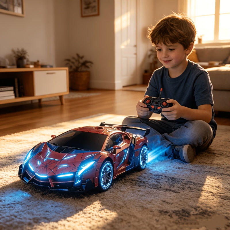 Spider Transform Robot RC Car 1:18 One-Button Deformation 2.4GHz LED Lights 360 Drift 45M Range Auto Demo Kids Boys Girls Ages 6+ Birthday Christmas Gift