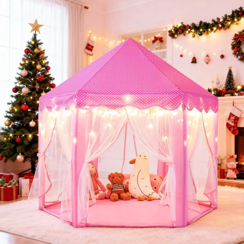 Princess Castle Play Tent for Kids, Sumbababy Hexagon Indoor Outdoor Playhouse with Optional Lights and Mat for Reading, Pretend Play and Birthday Gifts