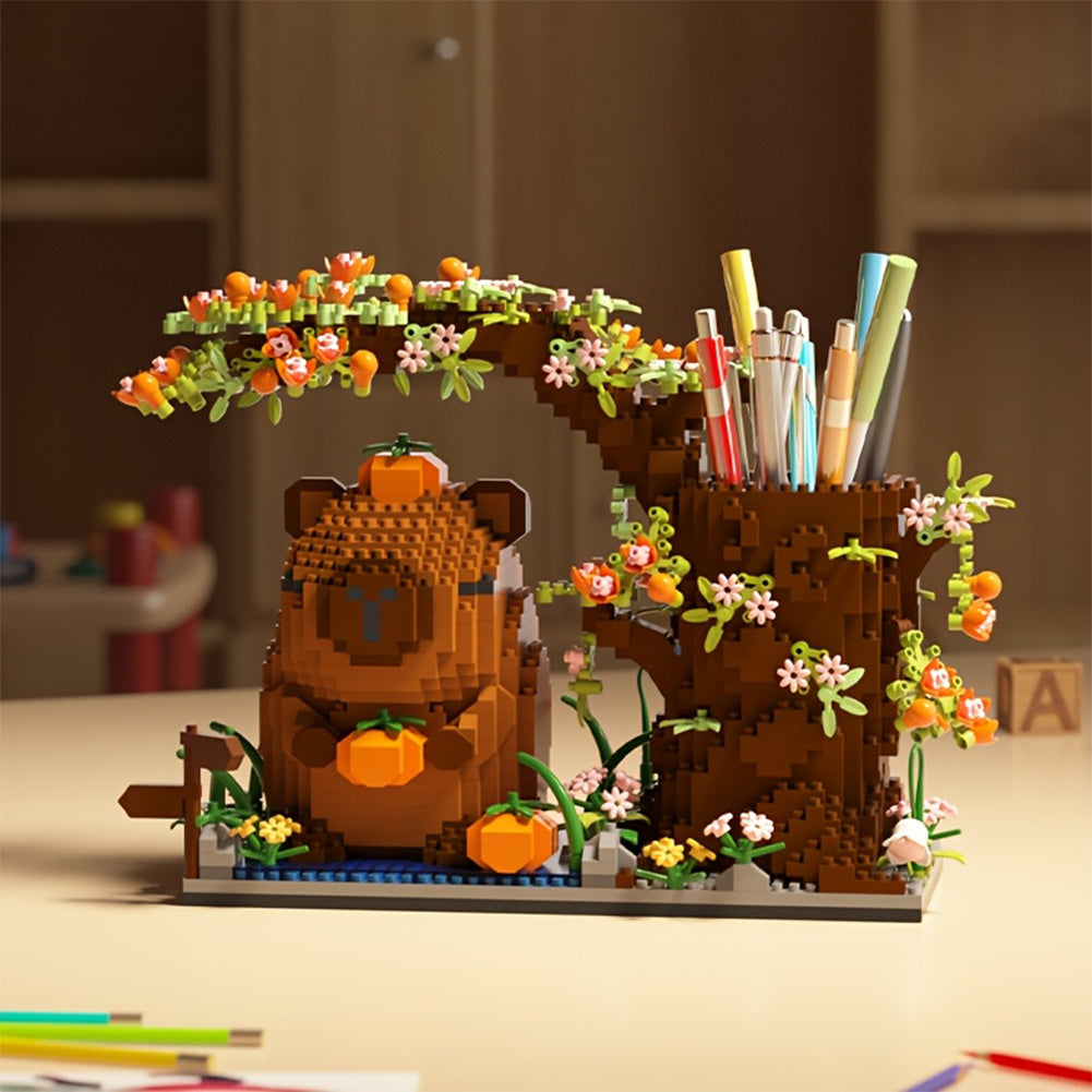 Capybara Building Blocks Pen Holder 1880pcs Micro Mini Brick Animal Figure - DIY Desktop Decoration Office Desk Organizer - Unique Birthday Gift for Teens Adults Capybara Lovers