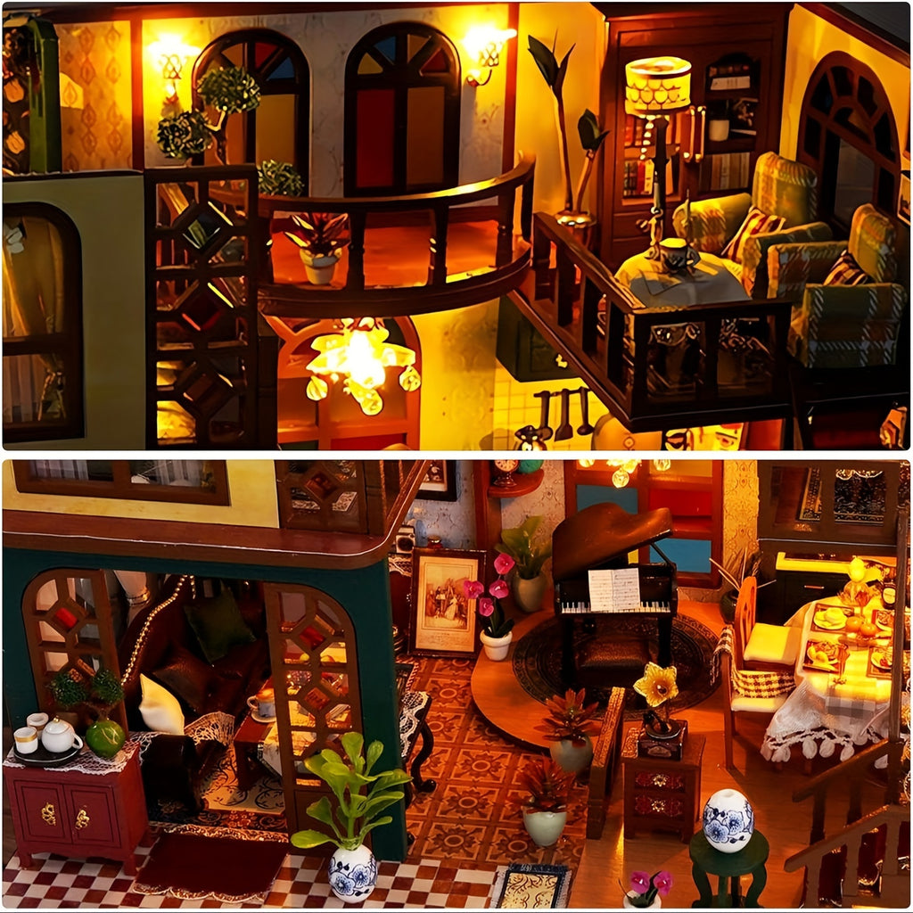 Oriental Charm DIY Dollhouse Kit Double Layer Miniature House with Dust Cover – Asian-Inspired Handmade No Glue Needed Home Decor Display Gift for Teens Adults Ages 14+