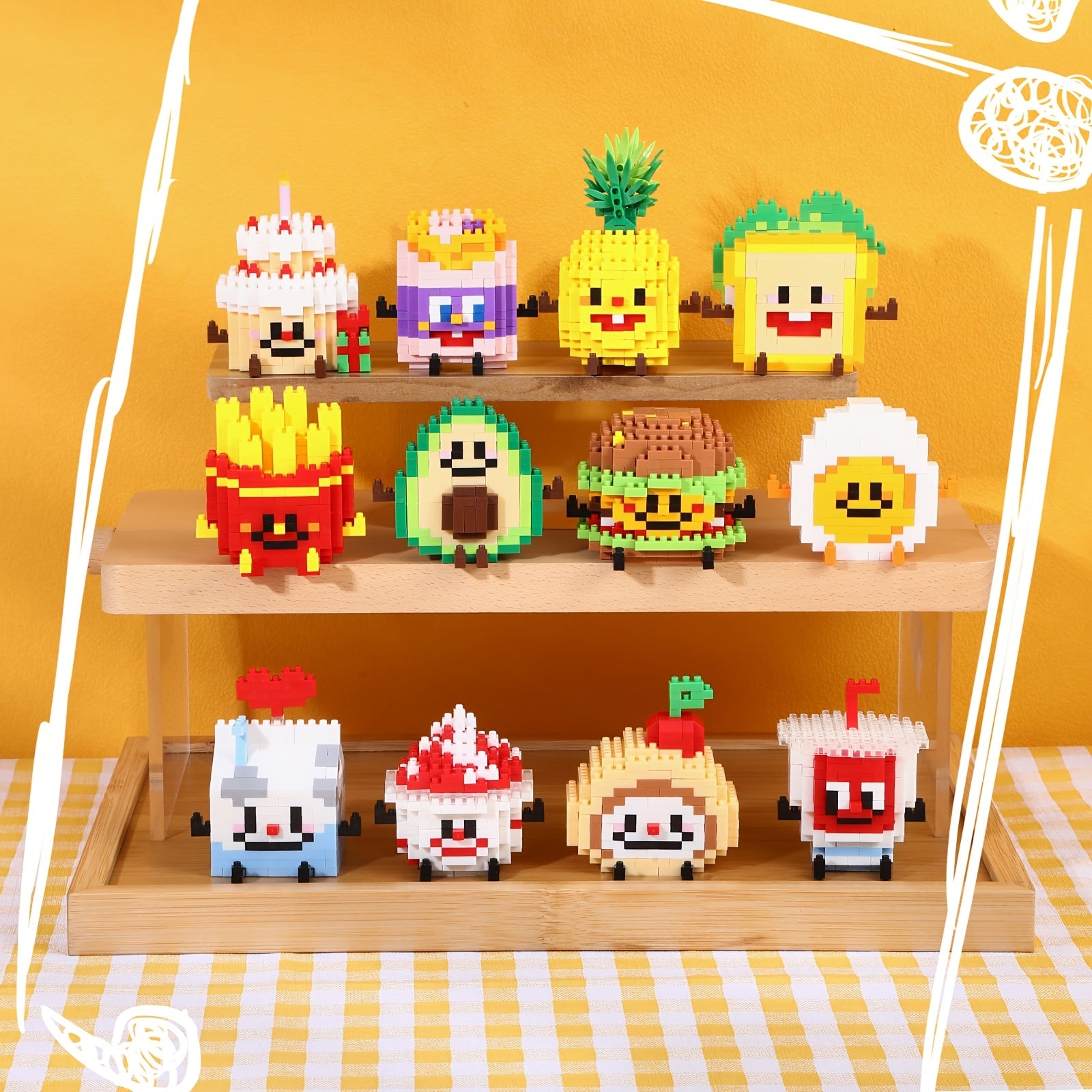 Cartoon Food Building Block Puzzle 12 Sets Gift Box - Cute Mini Food Figures for Kids Ages 3+, Party Favors Classroom Prizes Collectibles, Christmas Birthday Easter Gift for Boys Girls