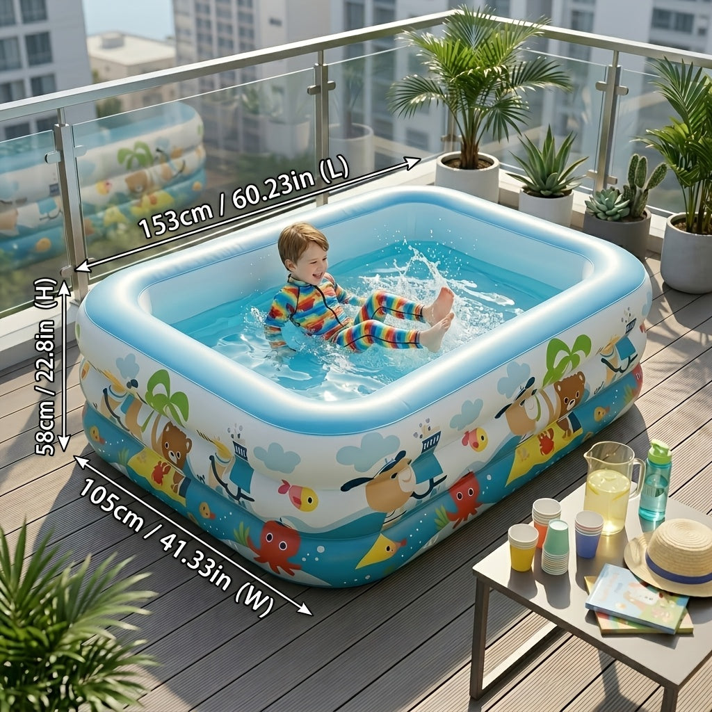 Large Cartoon Inflatable Swimming Pool for Kids & Family – Thickened Portable Wading Pool for Backyard Patio Garden, Quick Inflate Summer Outdoor Water Fun, Top Gift Choice