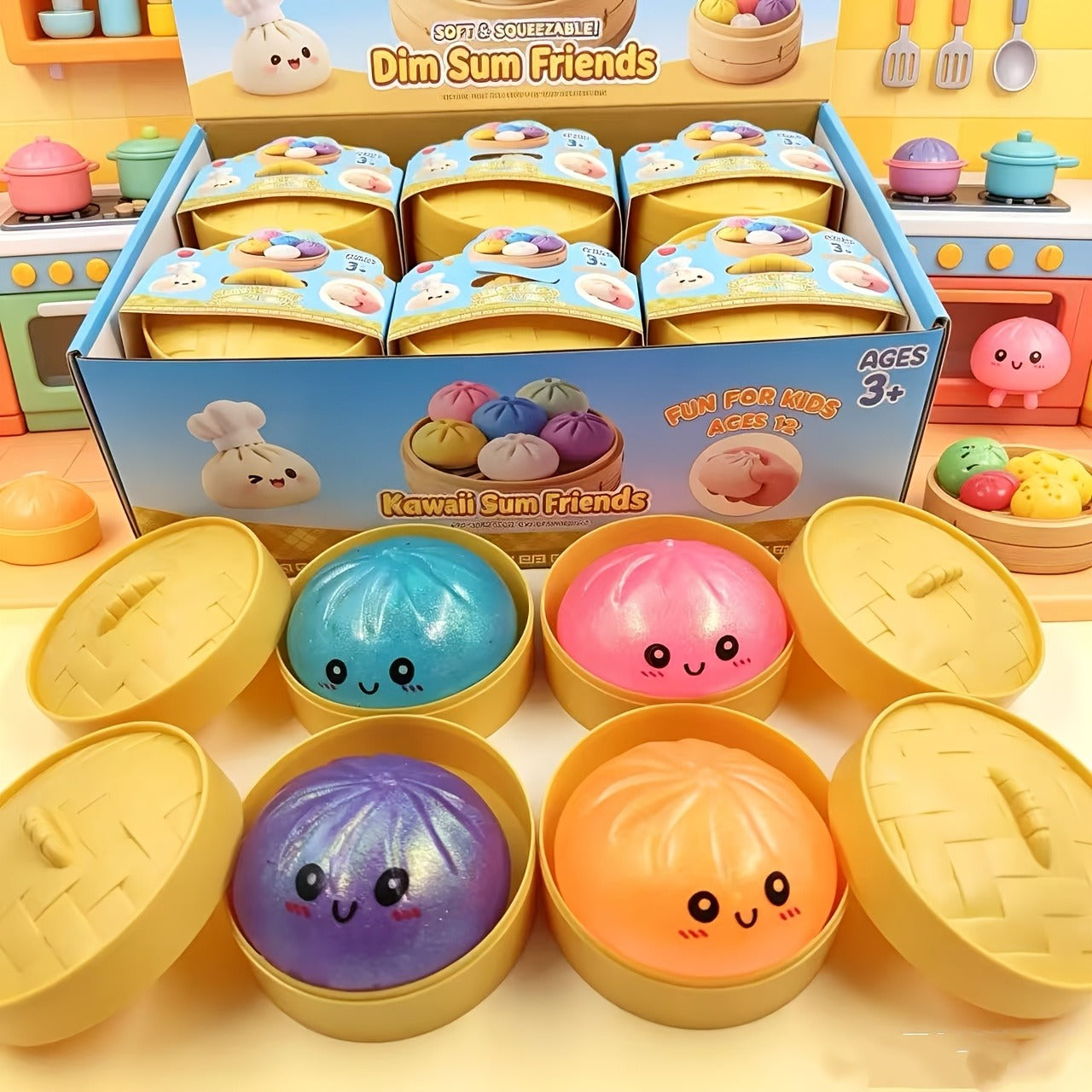 Slow Rising Steamed Bun Squishy Toy Set 10pcs – Realistic Soft Squeeze Toys with Glitter Beads – Handmade Kawaii Food Squishy – Stress Relief Gift for Kids, Teens & Adults