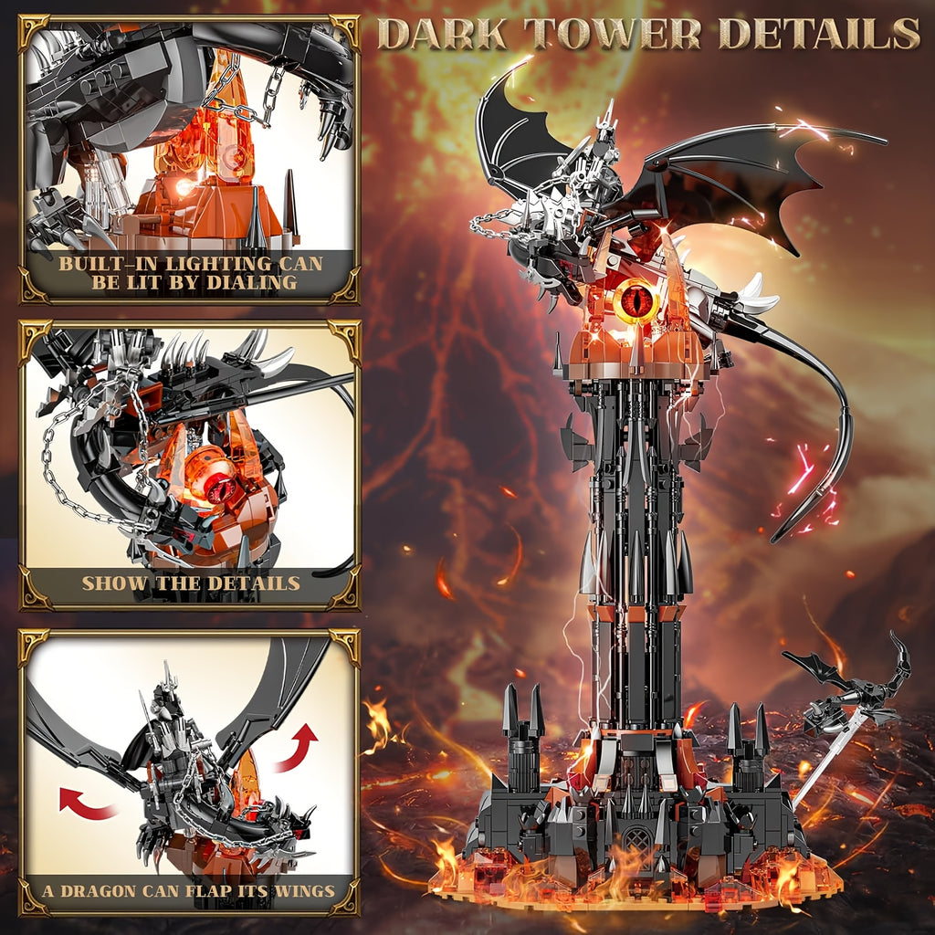 Dragon Castle Building Blocks Set, Black Dragon Guardian Tower Assembly Model with Magic Dark Architecture, Creative STEM Building Toy for Kids, Halloween Birthday Christmas Gift