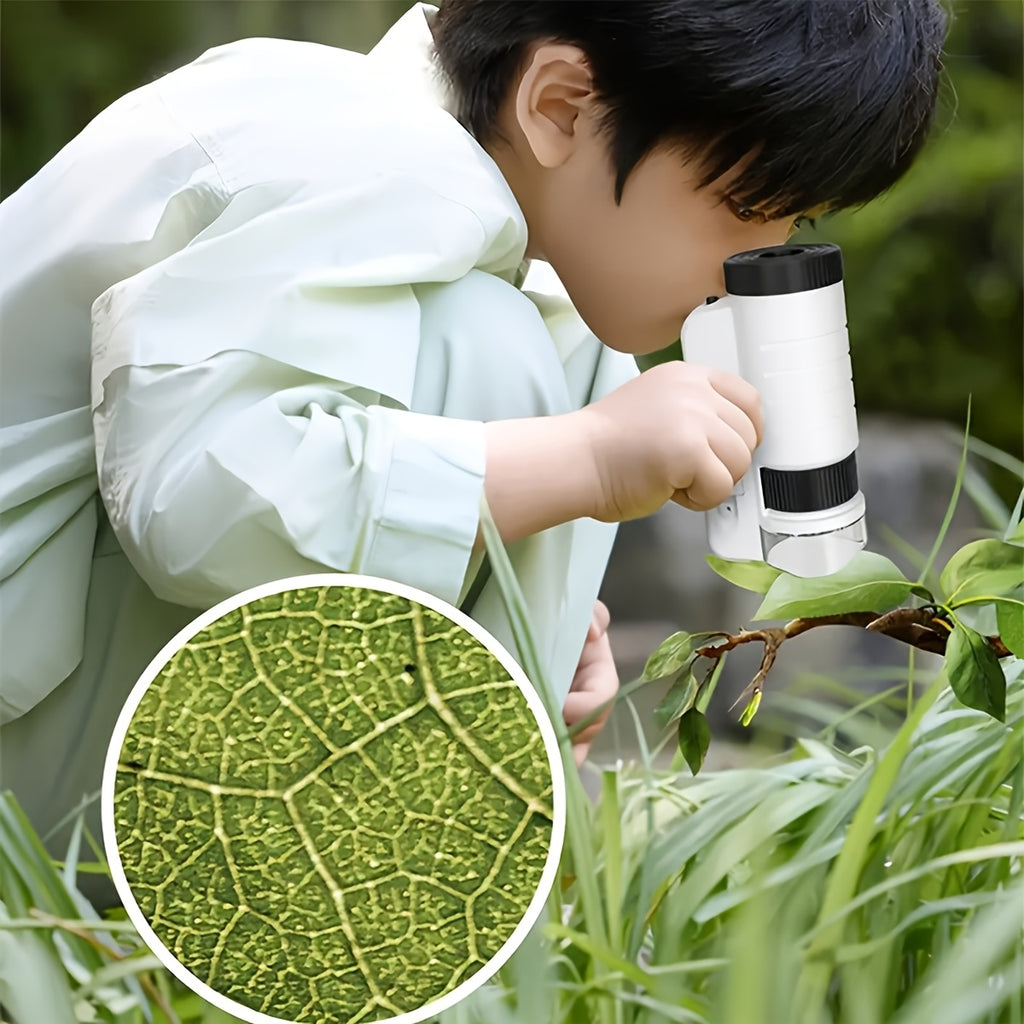 Kids Portable Microscope 60X-200X Zoom – LED Light STEM Science Toy for Outdoor Exploration, Educational Gift for Boys Girls Ages 5+, Back to School Birthday Gift