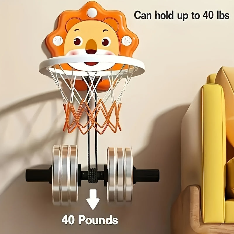 Kids Basketball Hoop Wall Mounted Indoor – Cartoon Lion Game Set with Ball & Pump for Playroom Bedroom, Fun Sports Toy Gift for Boys Girls Toddlers Ages 3+