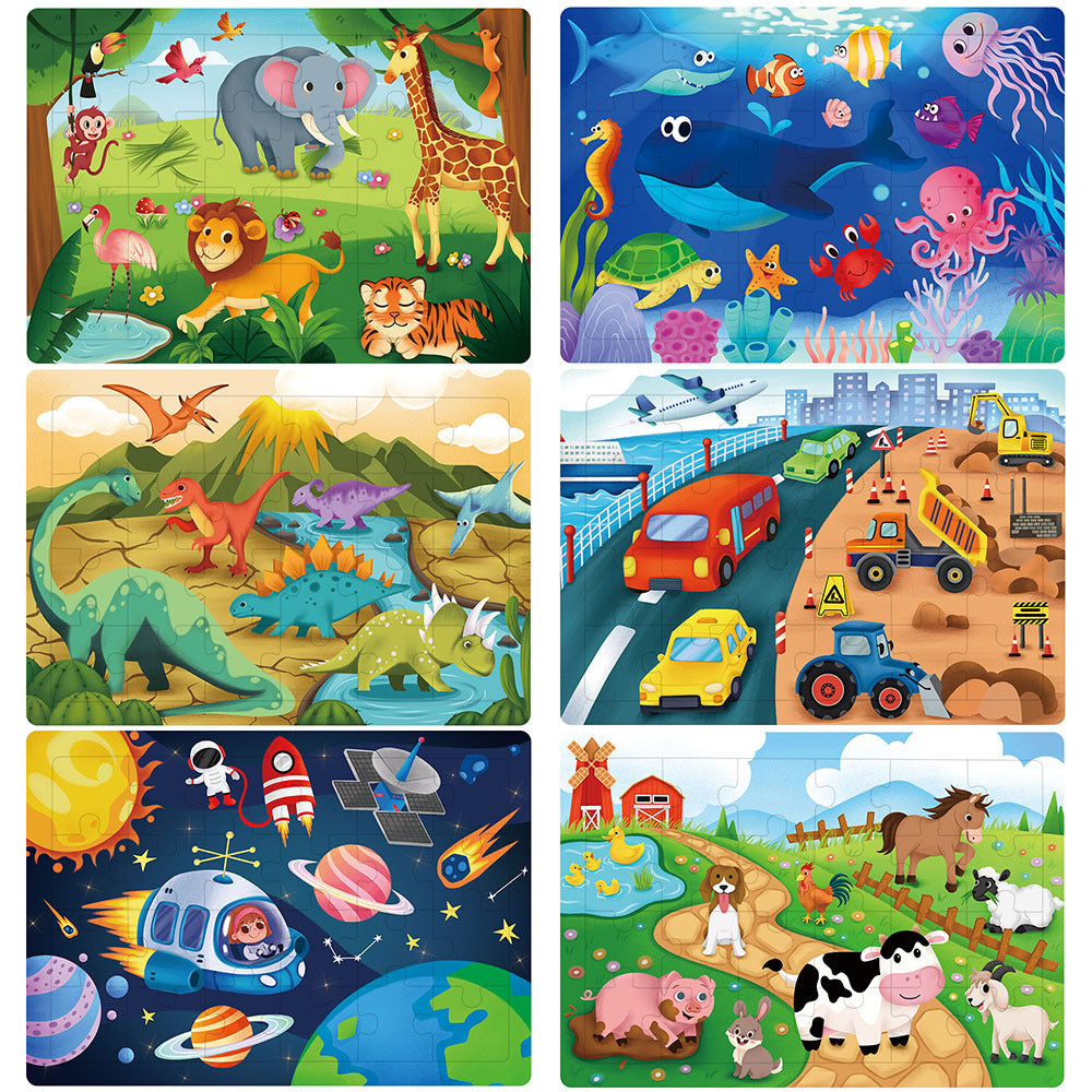 6 Pack Wooden Jigsaw Puzzles for Kids – 24 Pieces Each, Preschool Learning Toys for Toddlers Boys & Girls, Educational STEM Puzzle Set, Birthday Gift for Ages 3-5