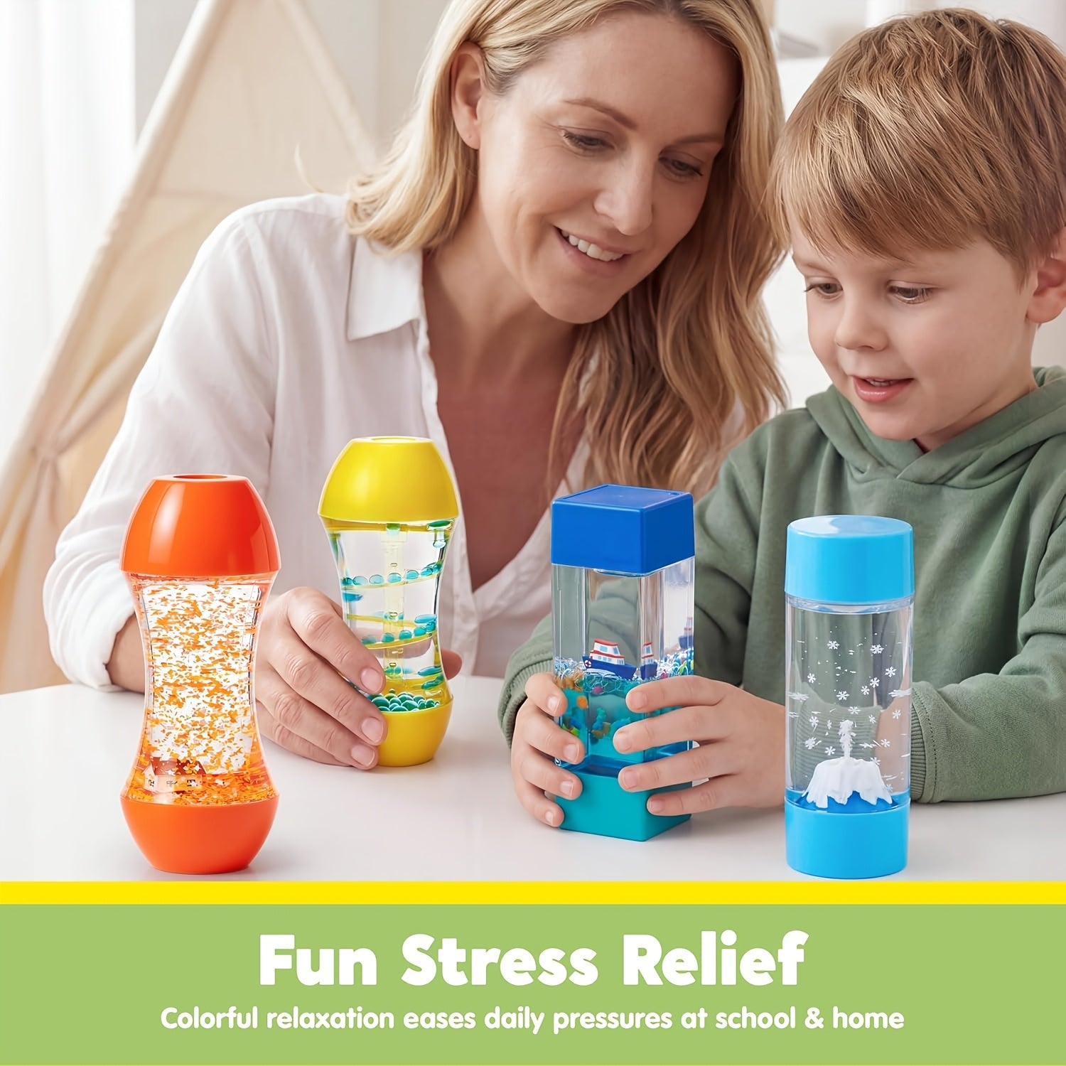 Sensory Fidget Tubes for Kids 4-Pack Calm Down Toy Stress Relief Autism ADHD Anxiety Speech Therapy Classroom Fine Motor Skill Easter School Gift