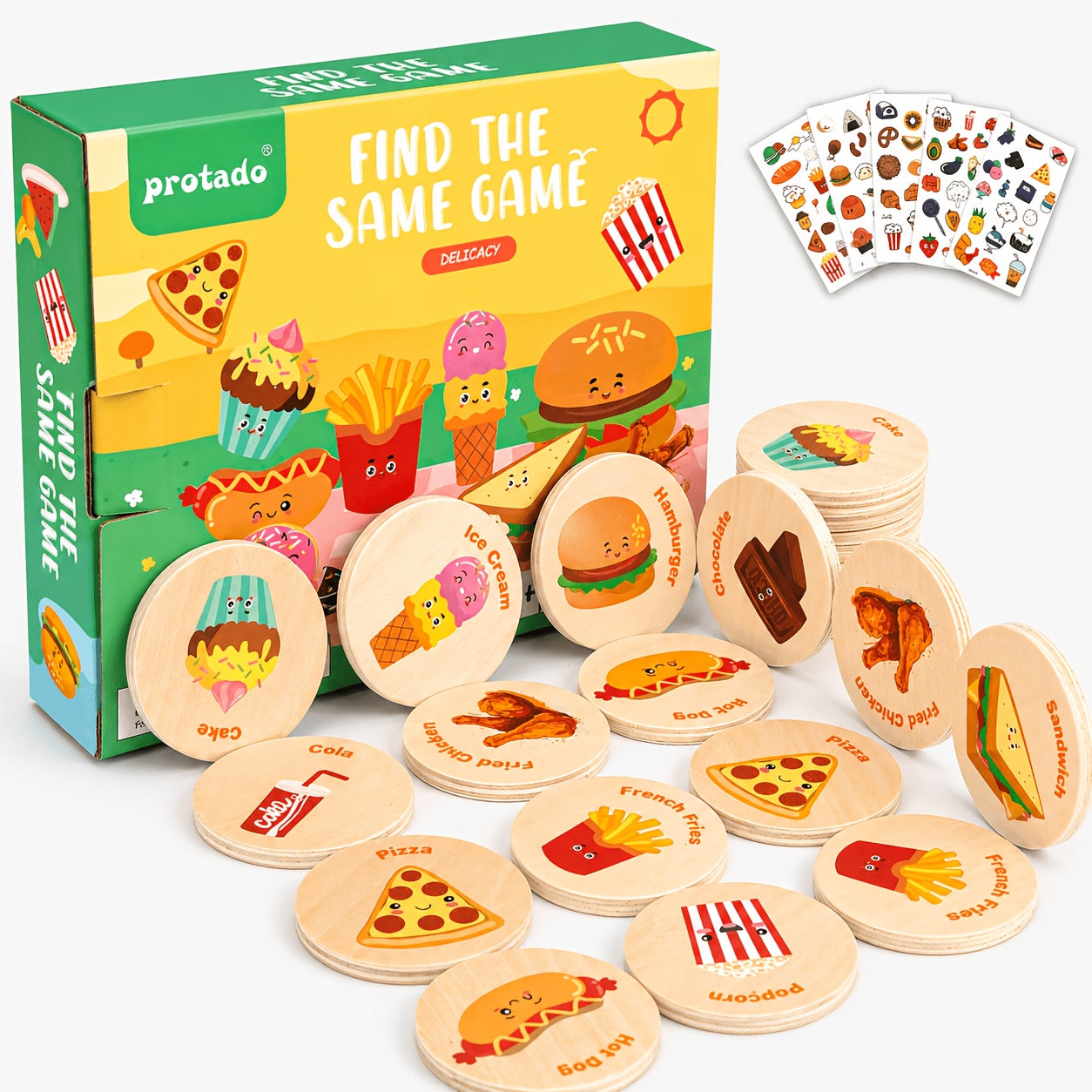 Memory Matching Game for Kids 24 Pieces Wooden Match Cards - Dinosaur Marine Vehicle & Food Themes, Educational Preschool Concentration Card Game, Toddler Learning Toy Gift for Boys Girls Ages 3+