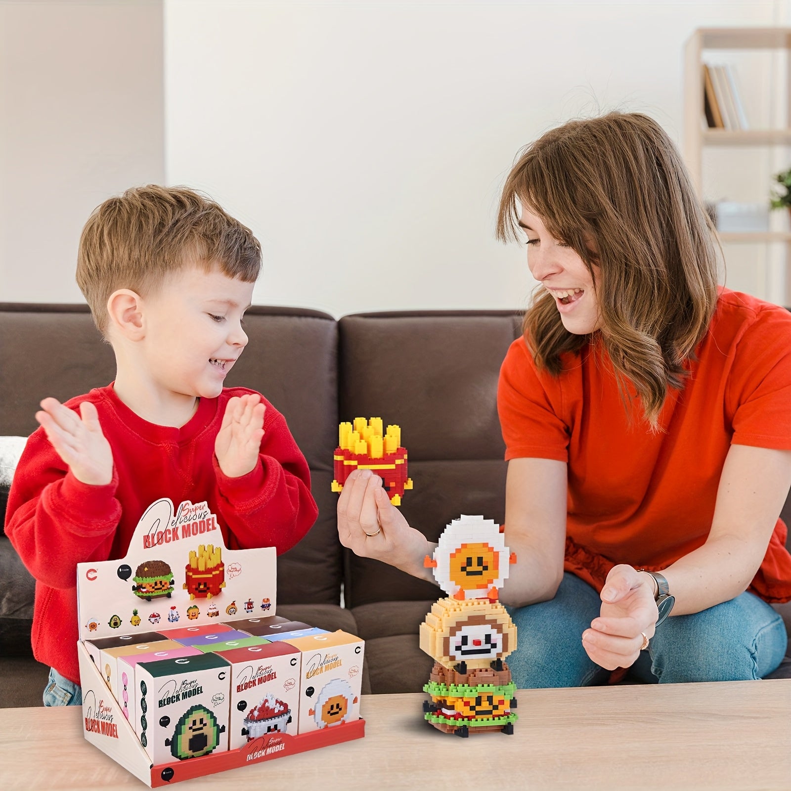 Cartoon Food Building Block Puzzle 12 Sets Gift Box - Cute Mini Food Figures for Kids Ages 3+, Party Favors Classroom Prizes Collectibles, Christmas Birthday Easter Gift for Boys Girls
