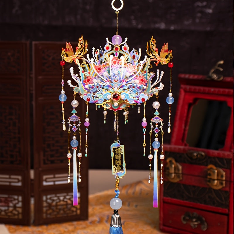 3D Metal Puzzle Phoenix Crown – Elegant Blue & Gold Intricate Model with Beads & Tassels, Unique DIY Assembly Gift for Teens Adults Boyfriend Girlfriend Birthday Christmas