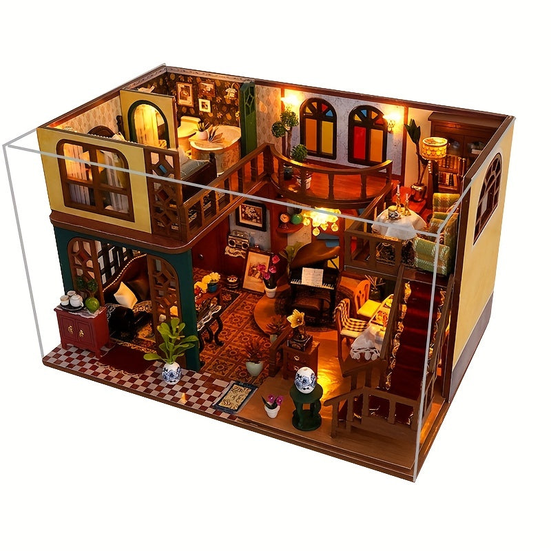 Oriental Charm DIY Dollhouse Kit Double Layer Miniature House with Dust Cover – Asian-Inspired Handmade No Glue Needed Home Decor Display Gift for Teens Adults Ages 14+
