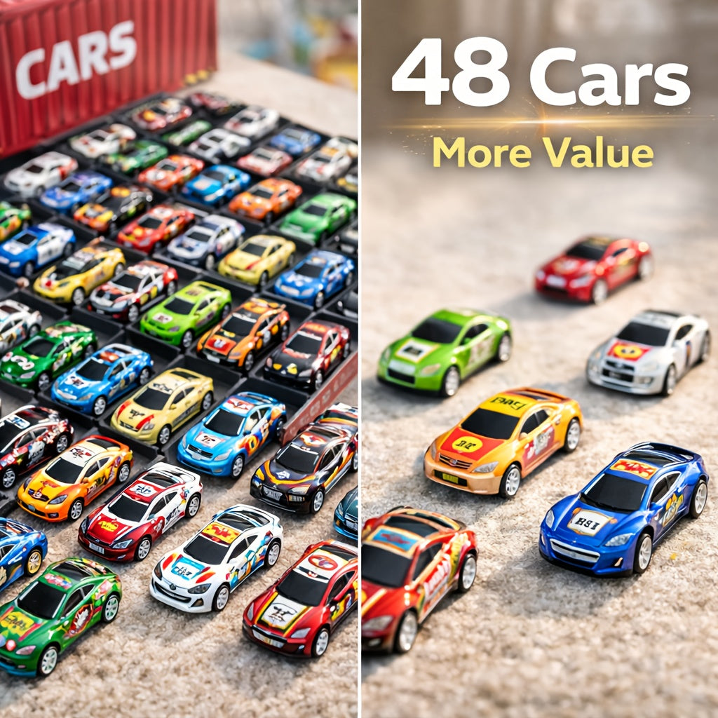 Racing Car Toy Set 48PCS Friction Powered Mini Cars with 4-Level Garage Track All-in-One Play Set for Boys Ages 3+ Birthday Christmas Gift
