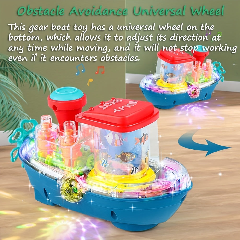 Interactive Sensory Boat Toy for Toddlers Ages 2+ – Underwater Theme with Fish & Coral Reefs, Rotating Scroll Screen & Music, Educational Sensory Play Toy for Boys Girls, Birthday Gift