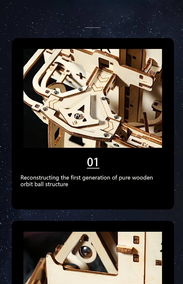 3D Wooden Ball Track Puzzle for Adults STEM Project, High-Difficulty Wood Building Model with 2 Expansion Sets, Home Decoration Holiday Birthday Gift for Men & Women