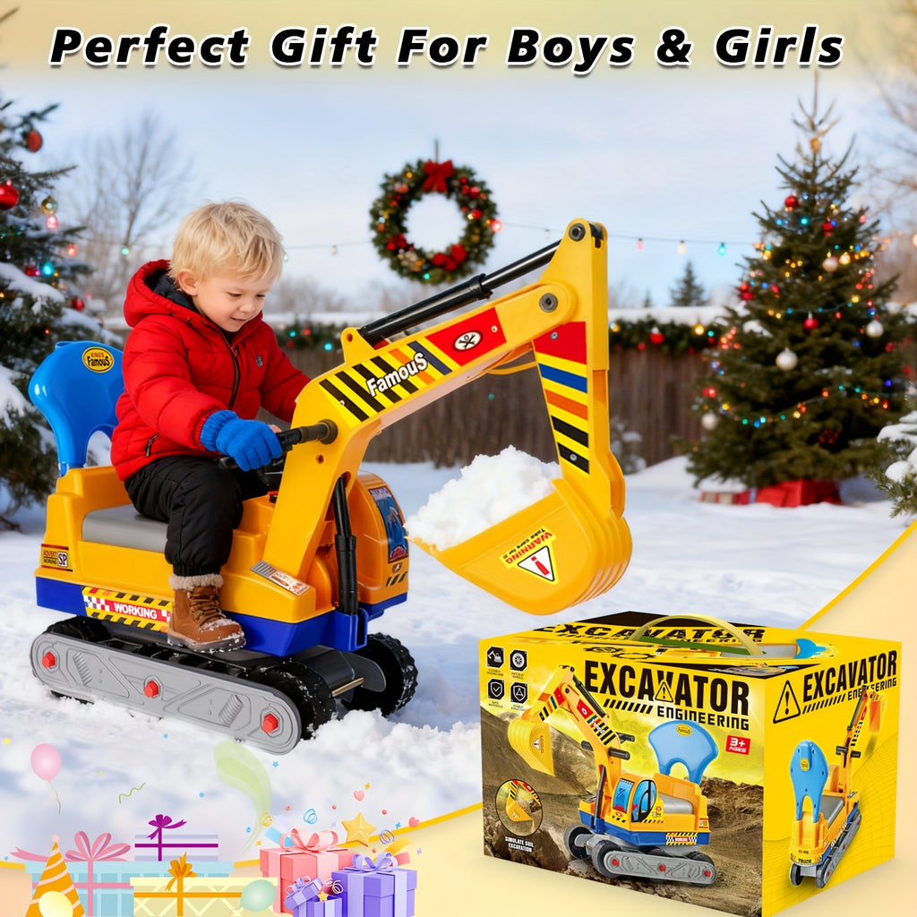 Ride On Construction Truck for Kids Ages 3-6 Large Engineering Vehicle Toy with Safety Bumpers - Manual Powered Indoor Outdoor Beach Play - Birthday Christmas Gift for Boys Girls