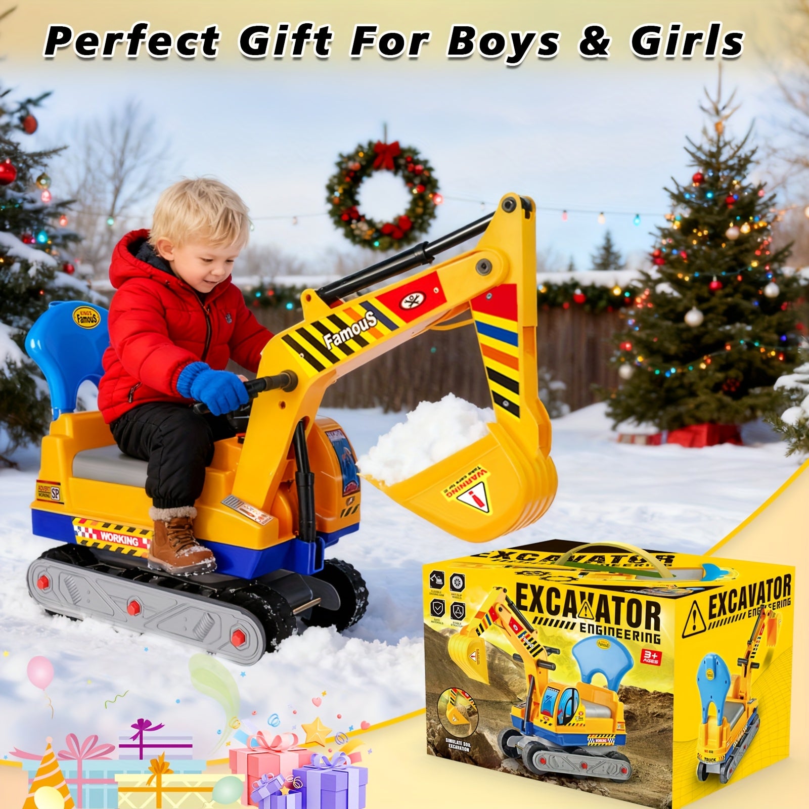 Ride On Construction Truck for Kids Ages 3-6 Large Engineering Vehicle Toy with Safety Bumpers - Manual Powered Indoor Outdoor Beach Play - Birthday Christmas Gift for Boys Girls