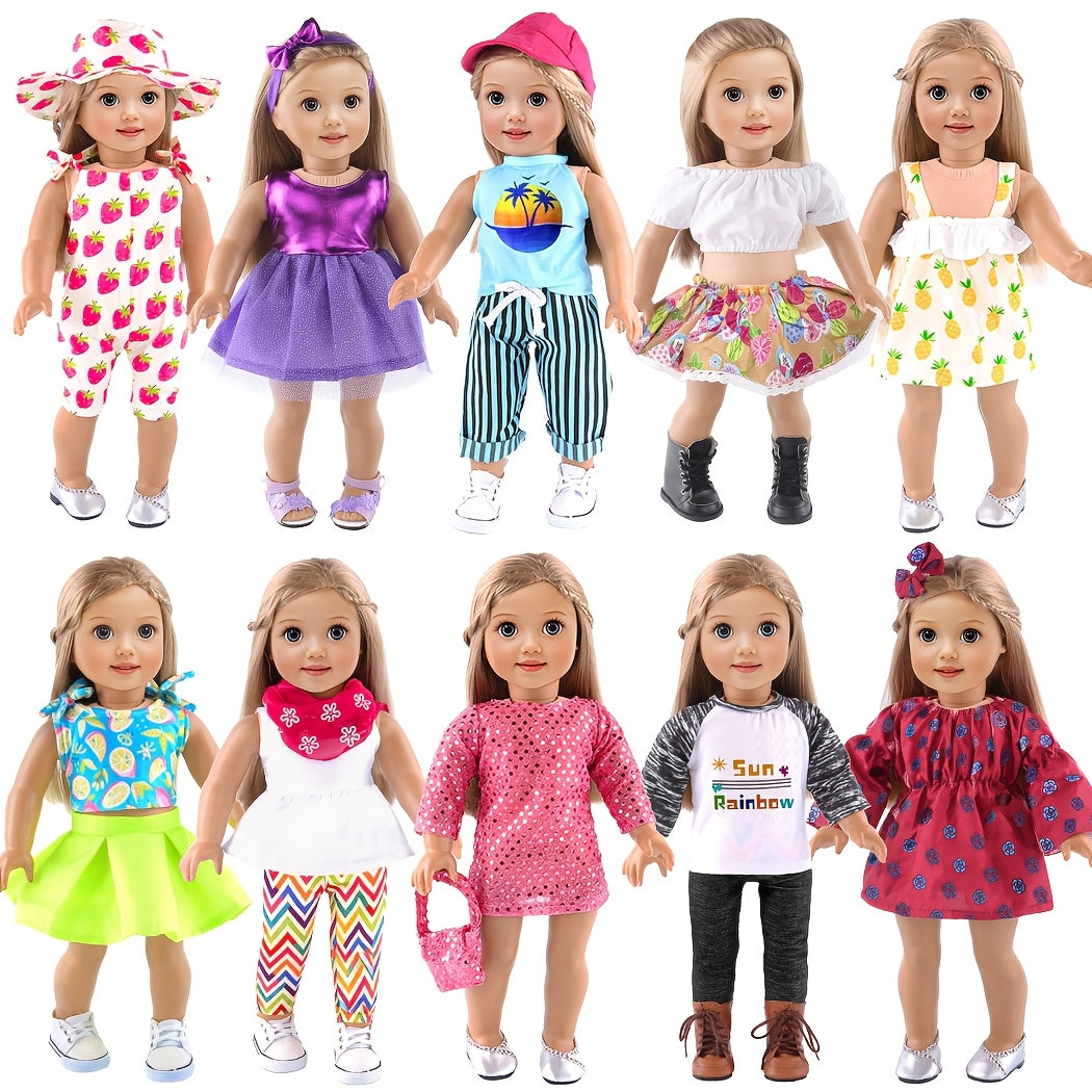 18 Inch Doll Outfits 10 Sets – Trendy Mix & Match Doll Clothes for 18 Inch Girl Dolls, Easy On Off, Birthday Christmas Gift for Girls Ages 3+ (No Doll No Shoes)
