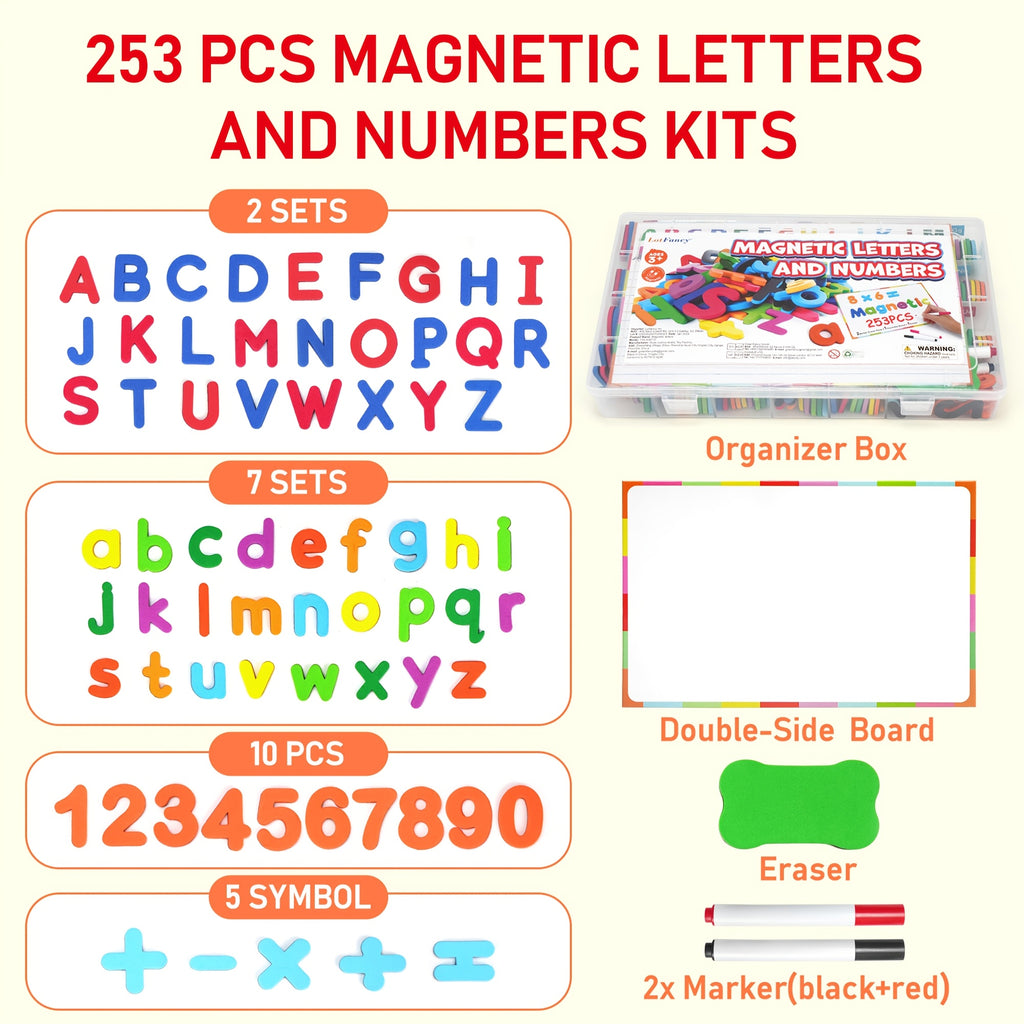 Magnetic Letters Numbers for Kids 253PCS Alphabet Fridge Magnets Educational Toys for Toddlers Spelling Learning STEM Classroom Homeschool Gift