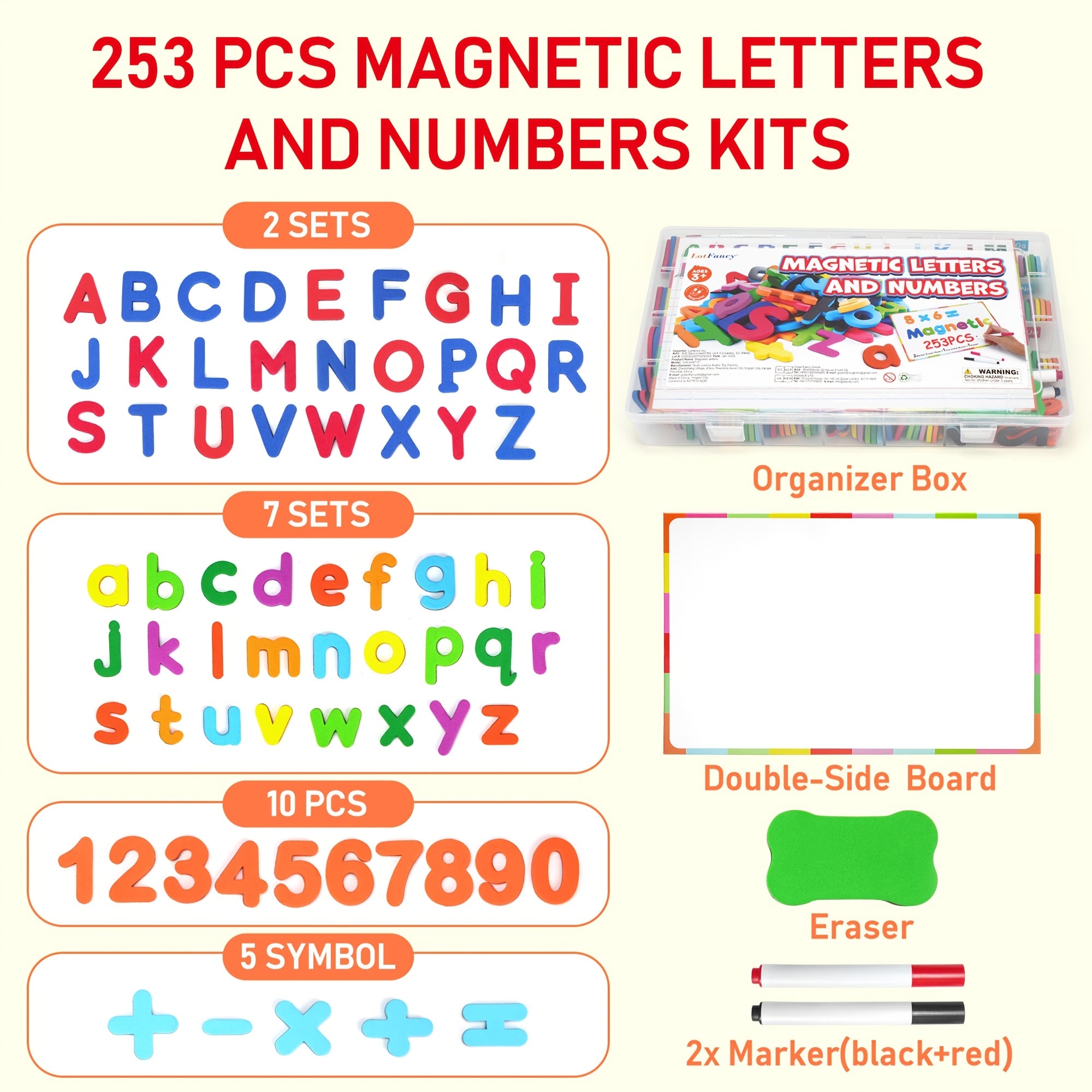 Magnetic Letters Numbers for Kids 253PCS Alphabet Fridge Magnets Educational Toys for Toddlers Spelling Learning STEM Classroom Homeschool Gift