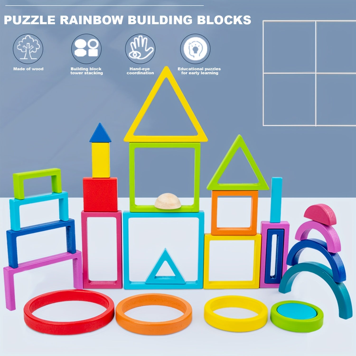 3D Rainbow Wooden Puzzle Handheld Brain Teaser for Teens Kids Adults - Educational Focus Toy Concentration Fine Motor Skills Builder, Portable Stress Relief Fidget Puzzle, Halloween Christmas Birthday Gift
