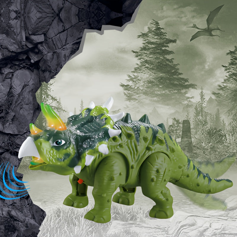 Walking Triceratops Dinosaur Toy with LED Lights & Roaring Sounds - Auto-Walk Dino Toy for Kids Halloween Birthday Christmas Gift for Boys Girls
