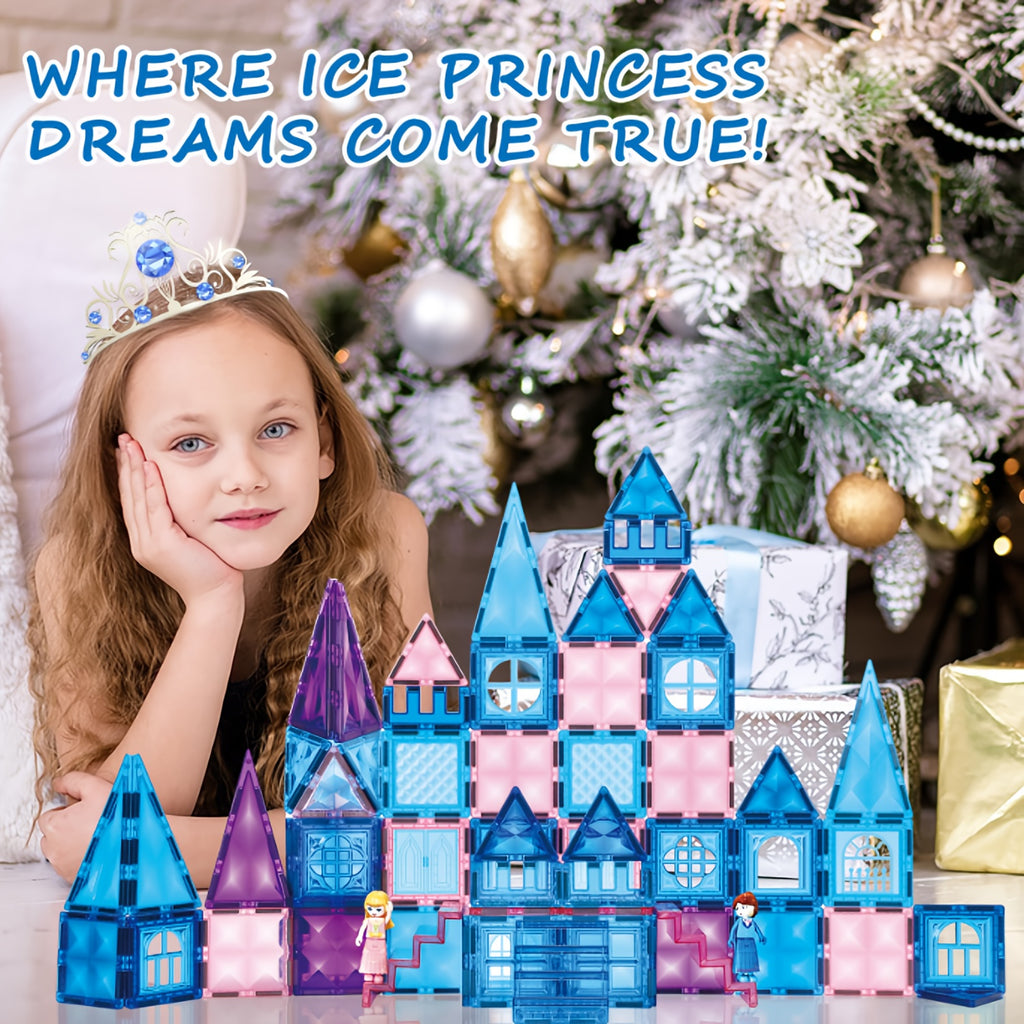 Magnetic Tiles for Kids 116pcs Castle STEM Building Blocks – 3D Magnetic Construction Pretend Castle Playset Preschool Learning Toy Gift for Boys Girls Age 3+