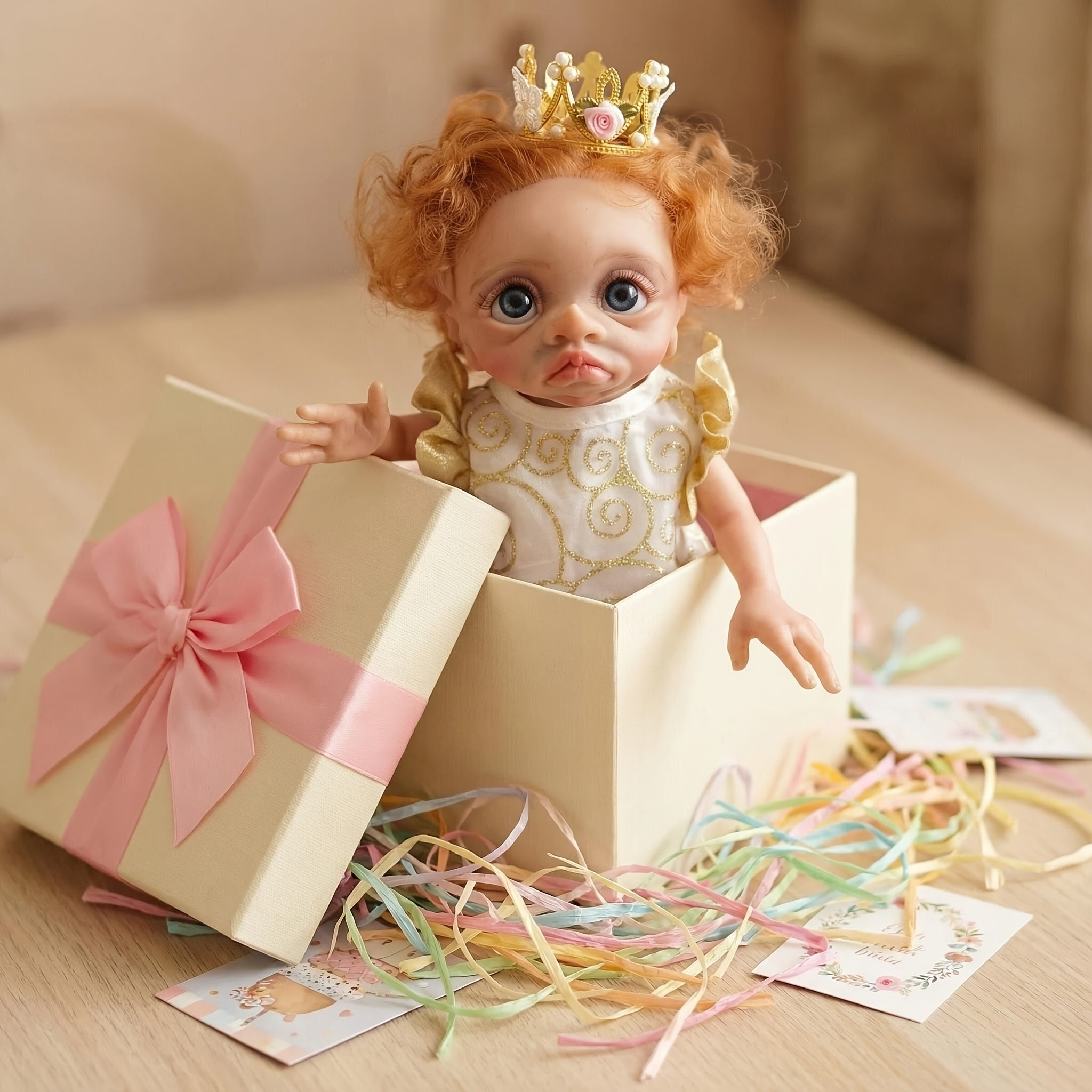 Fairy Elf Reborn Doll 15 Inch Fully Hand Painted Soft Vinyl – Poseable Bathable Rooted Hair Collectible Art Doll with Crown Halloween Christmas Easter Birthday Gift