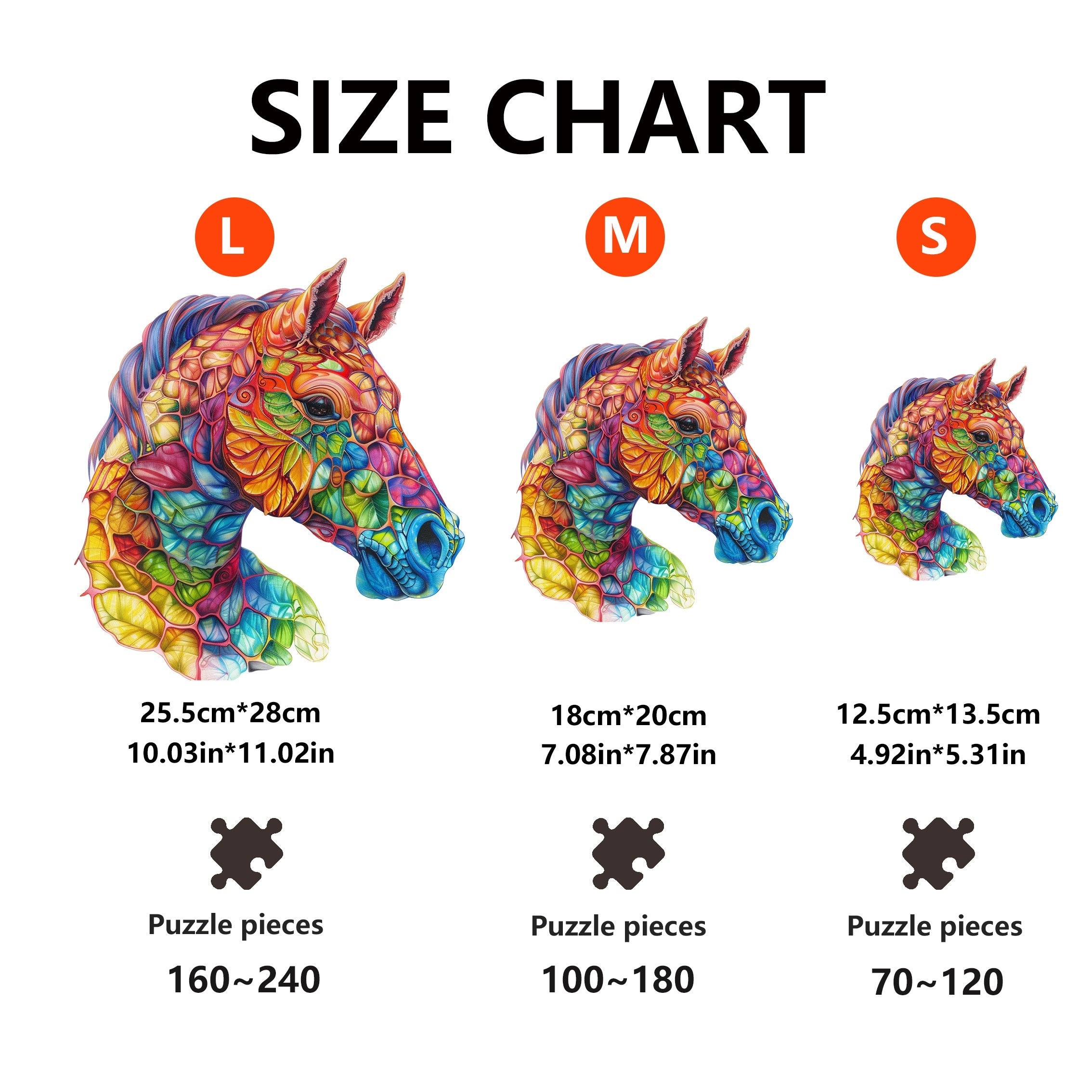 Colorful Horse Wooden Jigsaw Puzzle by WOOD PEOPLE – Artistic Irregular Shaped Pieces, Vibrant Mixed Colors, S/M/L Sizes, Family Gift for Puzzle Lovers Ages 8+