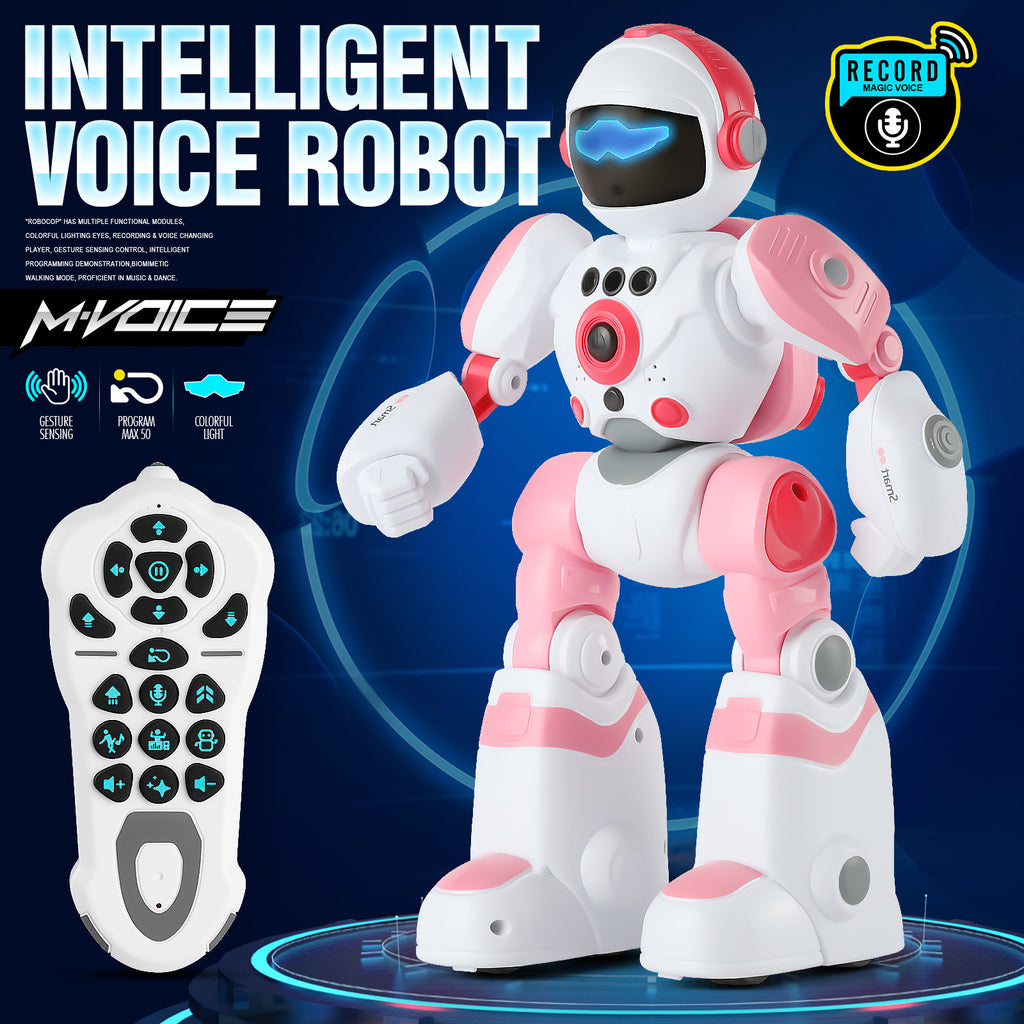 Gesture Control RC Robot Toy Voice Recording Programming EMO Mode LED Interactive Intelligent Robot Kids Boys Girls Birthday Christmas Gift Green Blue Pink Yellow