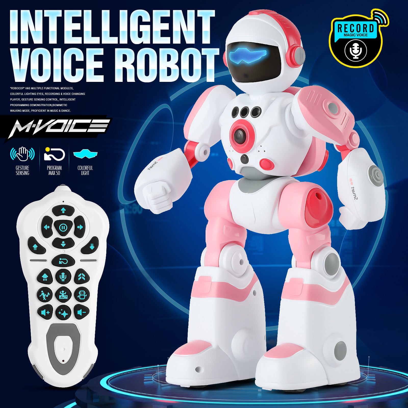 Gesture Control RC Robot Toy Voice Recording Programming EMO Mode LED Interactive Intelligent Robot Kids Boys Girls Birthday Christmas Gift Green Blue Pink Yellow