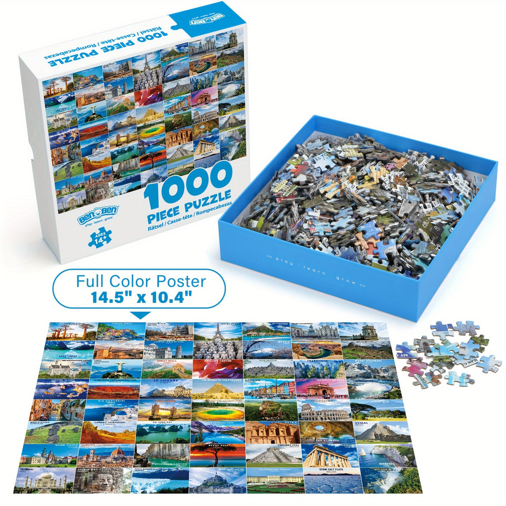 1000-Piece Jigsaw Puzzle for Adults - Global Marvels World Landmarks, Thick Cardboard Puzzle for Mental Stimulation & Stress Relief, Christmas Thanksgiving Birthday Gift, Home Office Decor