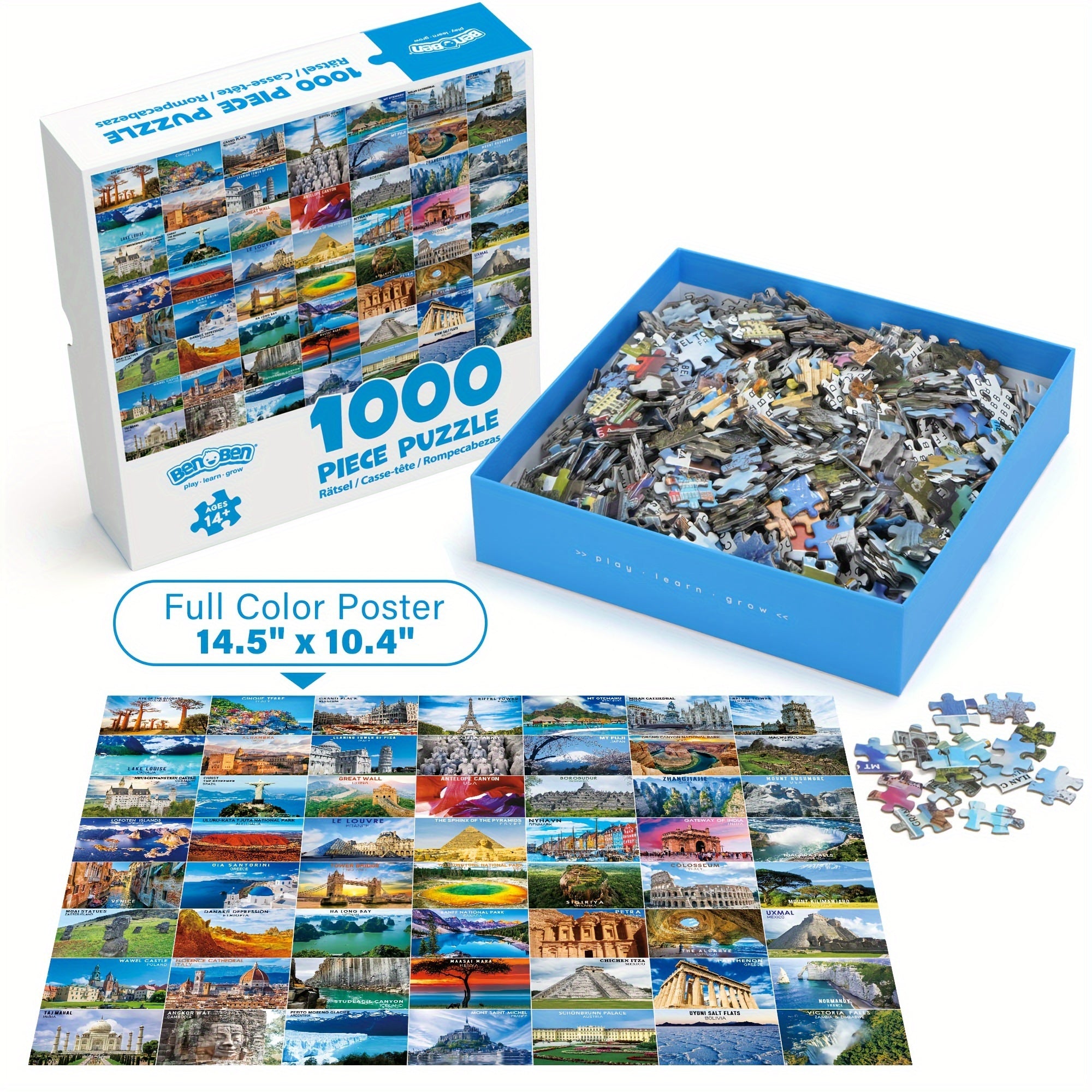 1000-Piece Jigsaw Puzzle for Adults - Global Marvels World Landmarks, Thick Cardboard Puzzle for Mental Stimulation & Stress Relief, Christmas Thanksgiving Birthday Gift, Home Office Decor