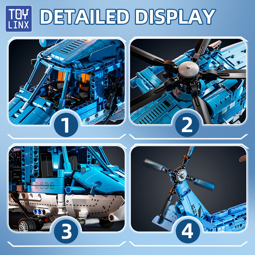 Helicopter Building Block Set 1711 Pieces for Adults Teens, Large Scale ABS Brick Model Kit Medium Difficulty, STEM Construction Display Toy Ages 14+, Birthday Christmas Gift for Men Boys Aviation Fans