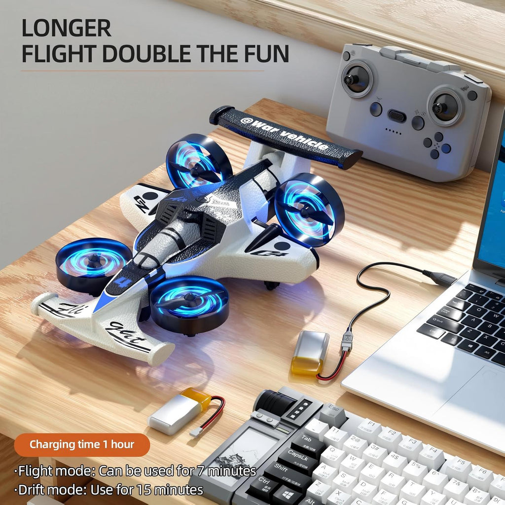 2-in-1 RC Flying Car Drone Combo Remote Control Car and Quadcopter One-Key Takeoff Stable Hover Racing Mode 360 Flips Birthday Gift Ages 14 and Up