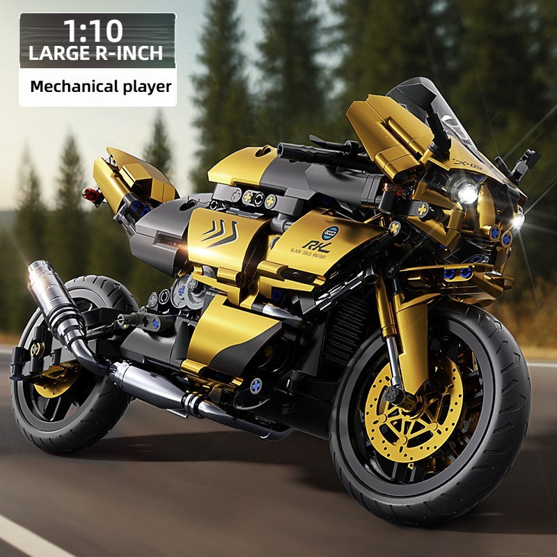 Motorcycle Building Blocks 1000pcs 1:10 Scale DIY Model Kit – Black & Gold Collectible Motorbike Display Ornament for Adults – Large Size Brick Set, Birthday & Christmas Gift for Motorcycle Fans