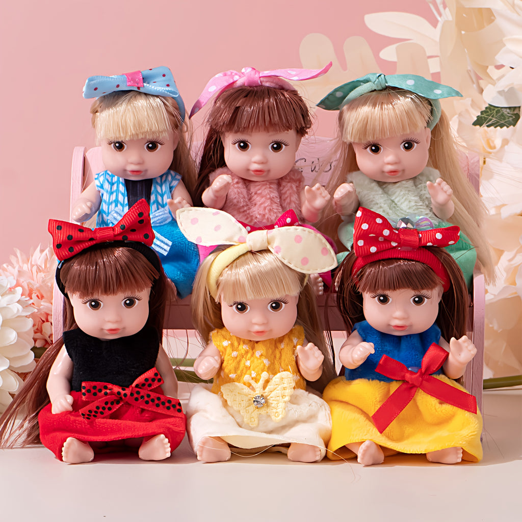 Mini Fashion Dolls Set of 6 for Girls – 4 Inch Poseable Dolls with Glitter Eyes Stylish Hair Collectible Toy Gift for Birthday Christmas Halloween Easter