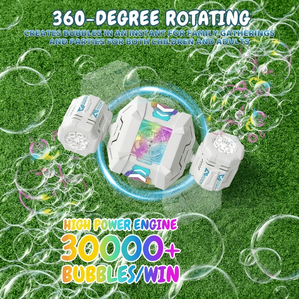 Automatic Bubble Machine 2 Pack – 30000+ Bubbles/Min Dual Nozzle with RGB Lights Remote Control Rechargeable Bubble Blower for Kids Birthday Wedding Party Pool