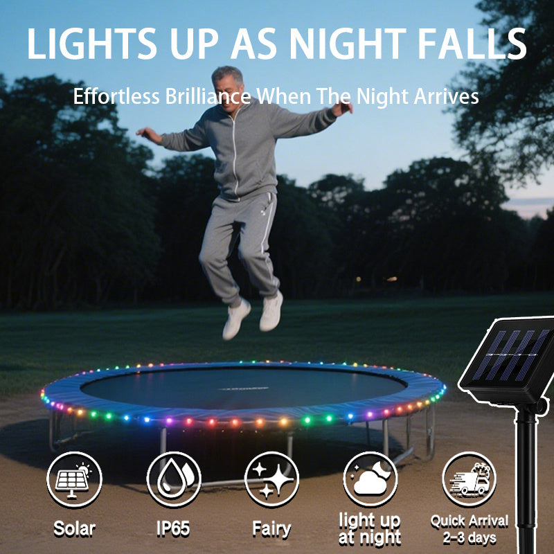 Trampoline Lights Solar Powered LED for 8-16 Ft Trampolines – 50 or 100 LEDs, 8 Modes, IP65 Waterproof Outdoor Rope Lights – Multicolor, White & Blue Glow Trampoline Accessories