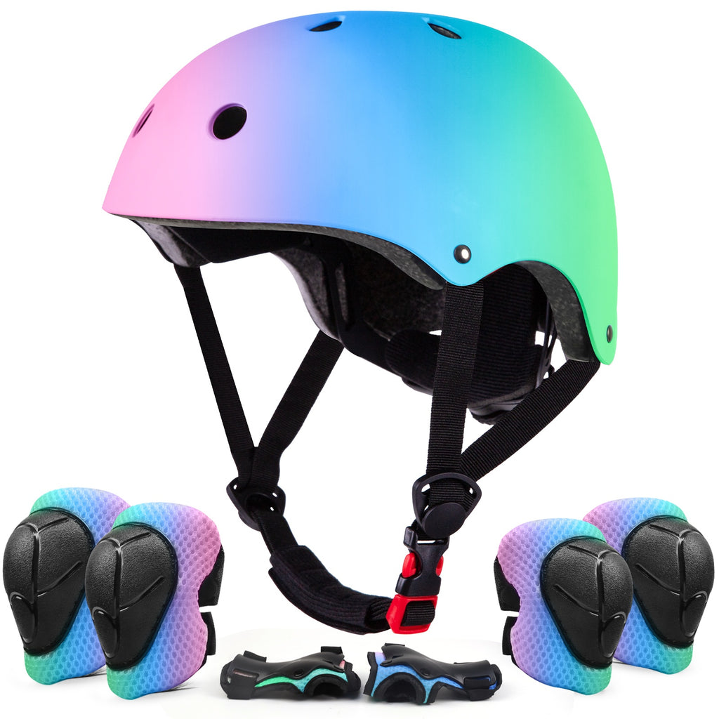 Kids Bike Helmet with Knee and Elbow Pads Set Ages 5+ - Lightweight Protective Safety Gear for Boys Girls, Complete Protection Kit for Cycling Skating Skateboarding Scooting, Birthday Gift
