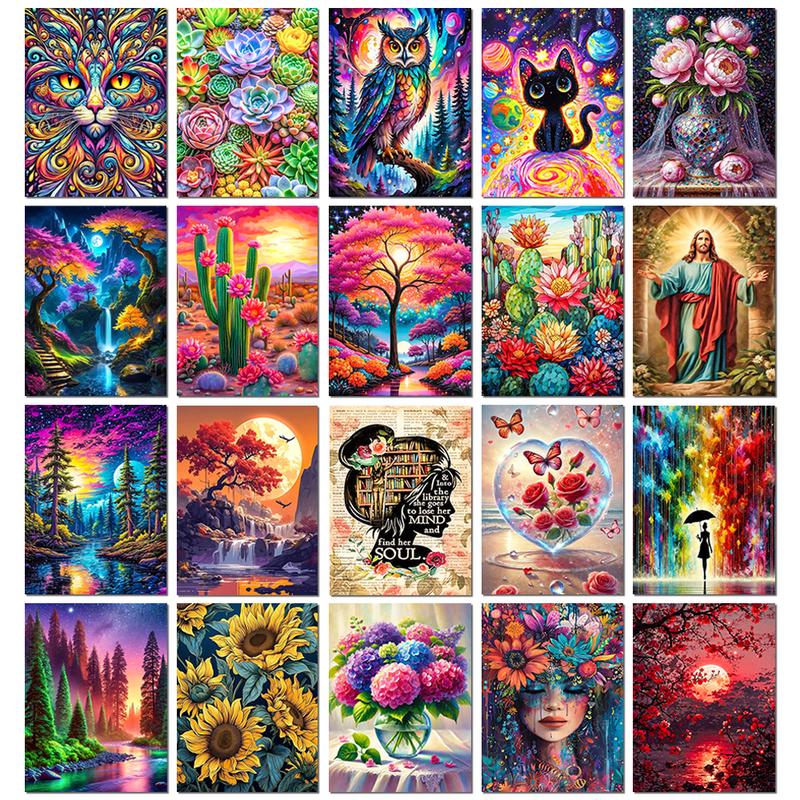 Diamond Art Kit for Adults, 5D Full Round Diamond Painting with Animal, Scenery and Flower Designs, 30 x 40 cm DIY Mosaic Wall Decor
